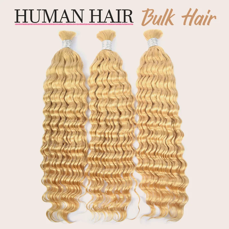 613 Blonde Deep Wave Human Braiding Hair 100g Bulk Hair for Braiding Wigs Unprocessed Brazilian Virgin Real Human Extension