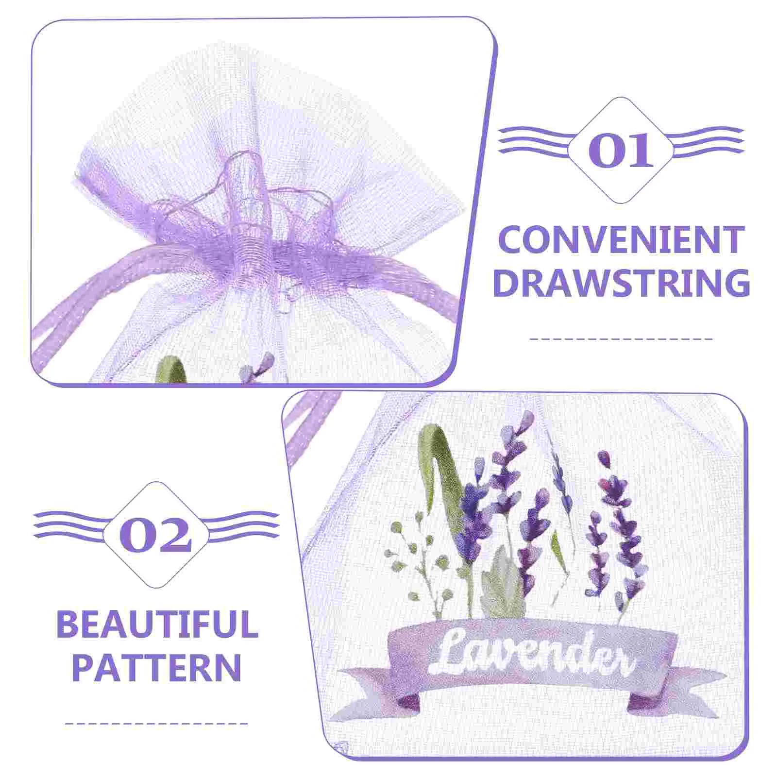 20 Pcs Lavender Sachet Bags Clear Party Favor Wardrobe Small Mesh Drawstring Purple Paper