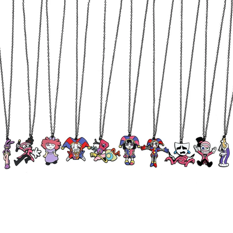 Amazing Digital Circus Cartoon Pendant Necklace: Creative Alloy Fashion Jewelry with Enamel Detailing