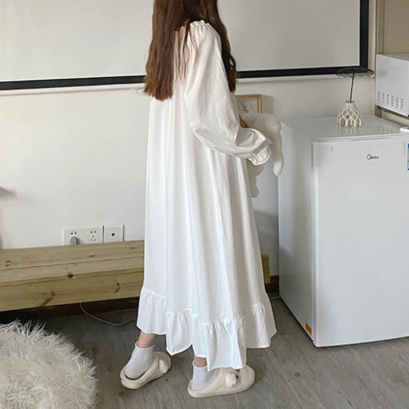 Cotton Nightgowns for Women New Long Sleeve Night Dress Large Size Loose White Nightdress Ladie's Casual Nightwear Nightshirt - Image 4