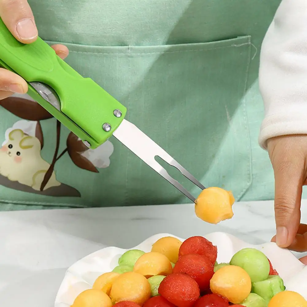 

Watermelon Fork Ice Cream Scooper Watermelon Cutter Slicer Set 3-in-1 Melon Scoop Pulp Separator Fruit Scooper Essential for Ice