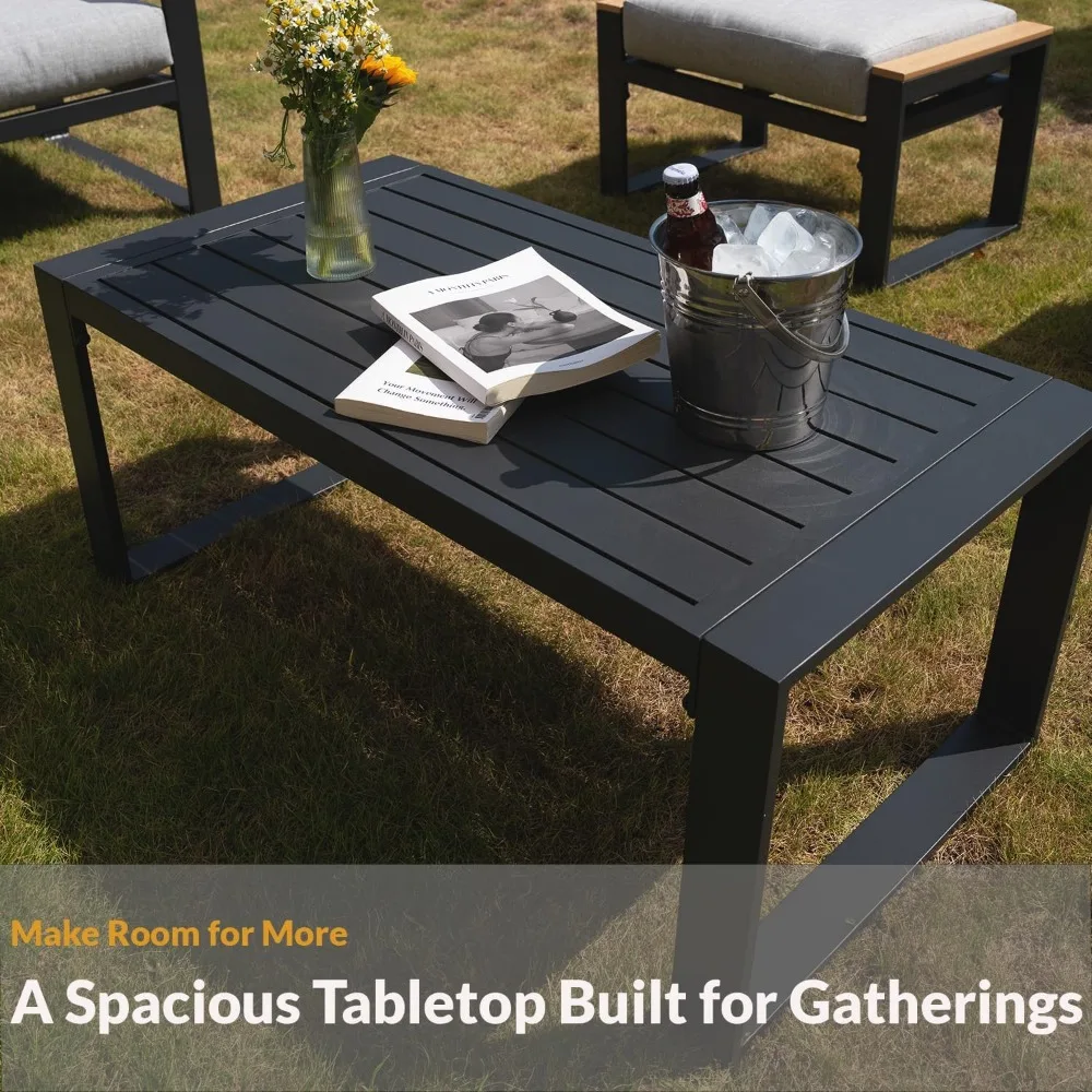 Aluminum Patio Furniture Set, 5 Piece Modern Outdoor Furniture with 6 inch Cushion, Metal Patio Sectional Conversation Sets 4