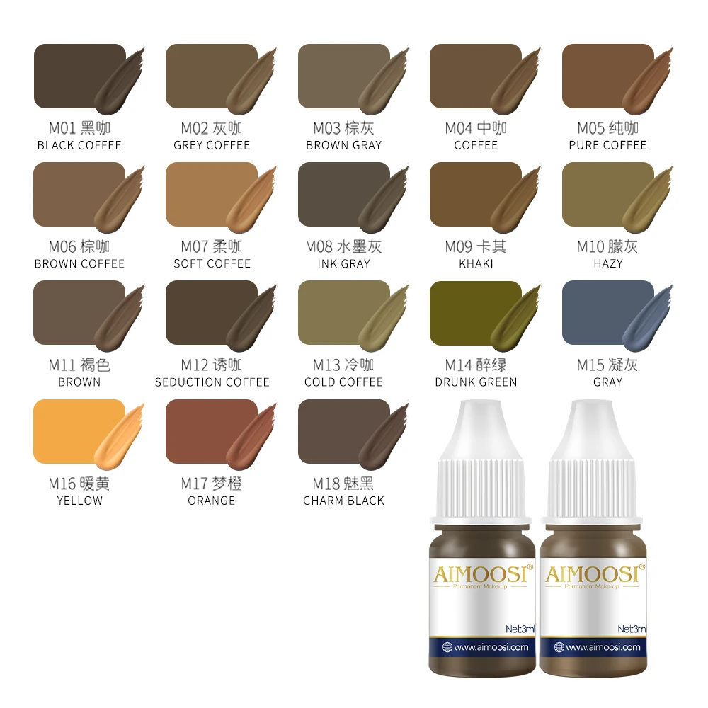 3ml Tattoo Microblading Paint Ink Pigment 18 Colors Semi Permanent Makeup Eyebrows Lips Tint Consumables tattoo ink tattoo ink pigment