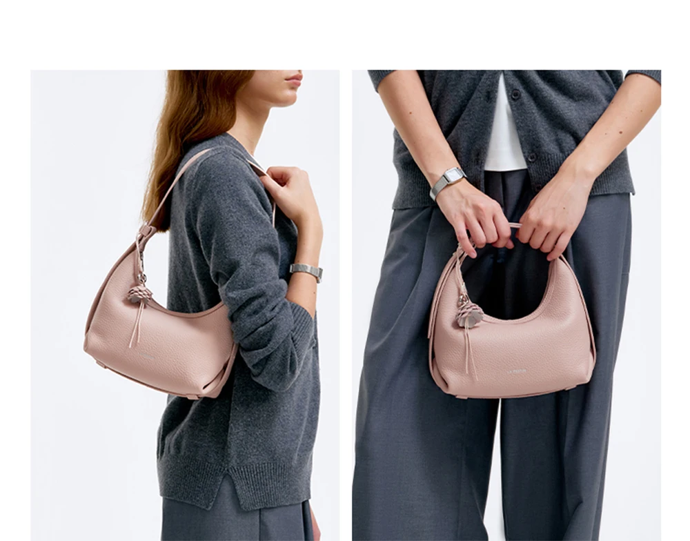 Half moon leather tote, hardware close-up