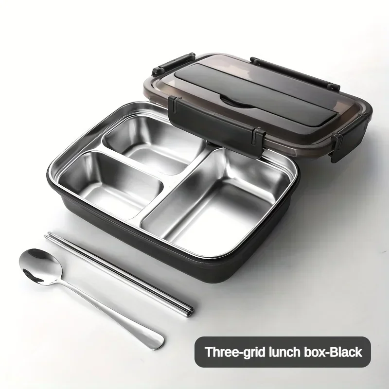 Hot Durable Easy-Clean Bento Container for Students & Office Workers,Leak-Proof Stainless Steel Lunch Box with 3 Compartments