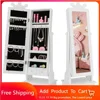 Kids Jewelry Armoire Cabinet, 2-Angle Tilting Wooden Standing Jewelry Organizer with Full-length Mirror and Storage Drawers 1
