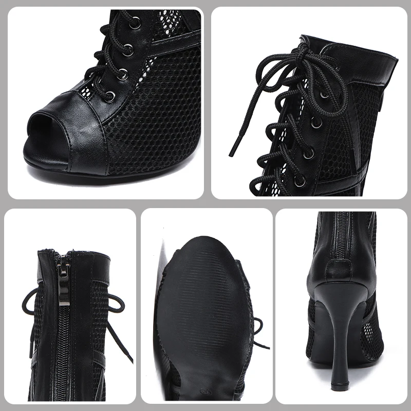 Women dance shoes high top women dance shoes ballroom boots girl jazz black red suede sole dance shoes party mesh heel sandals