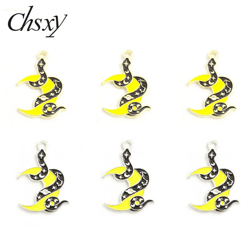 

10pcs Halloween Enamel Magic Moon Snake Charms Black Snake Metal Pendant DIY Handmade Accessories Necklace Earring Supplies Bulk