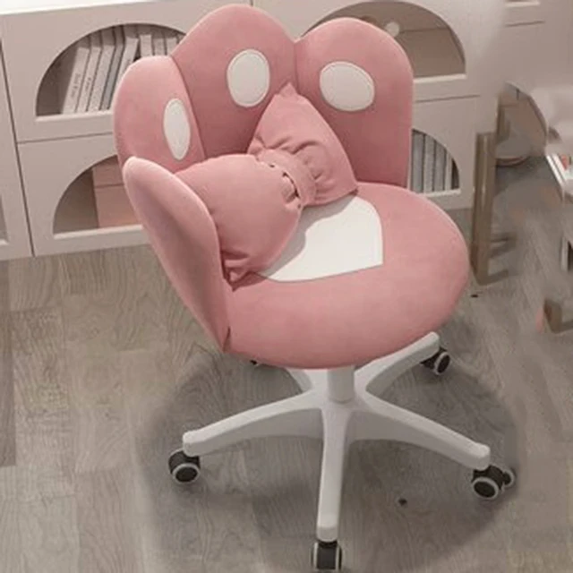 Chaise Bureau Rose Ergonomique en Velours pour Filles Enfant