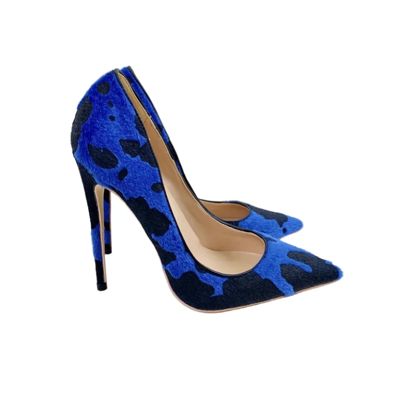 Blue Black Graffiti Suede Stiletto High Heels Shoes