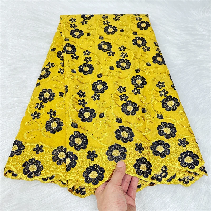 

5 yard Swiss voile lace fabric heavy beaded embroidery African High Qualit 100% cotton With diamonds popular Dubai style 9L09171
