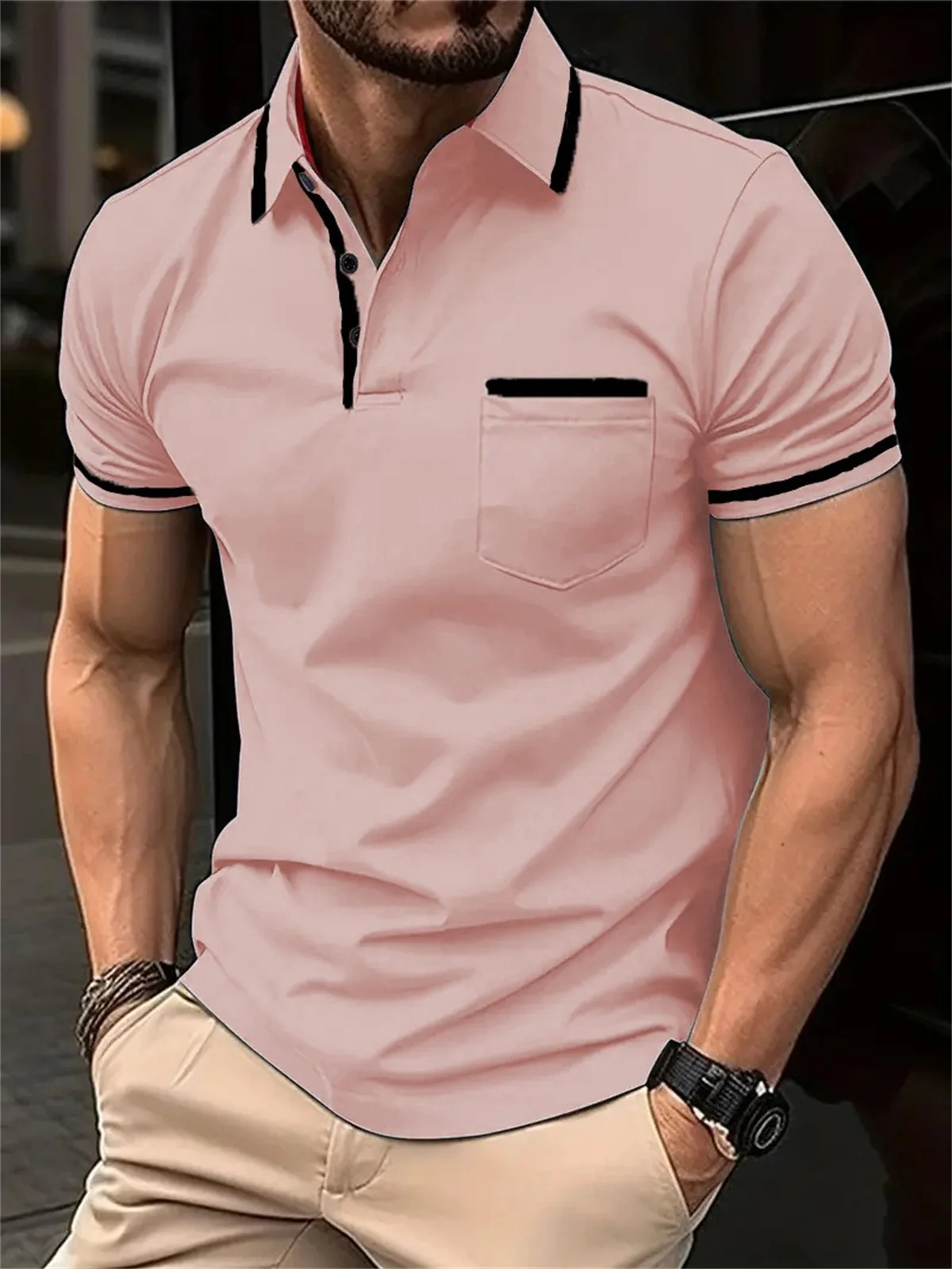 Men's clothing Carefully Selected Boutique Color Contrast Outdoor Sports Jogging Fishing Leisure Simple High-end Men's T Shirt 5