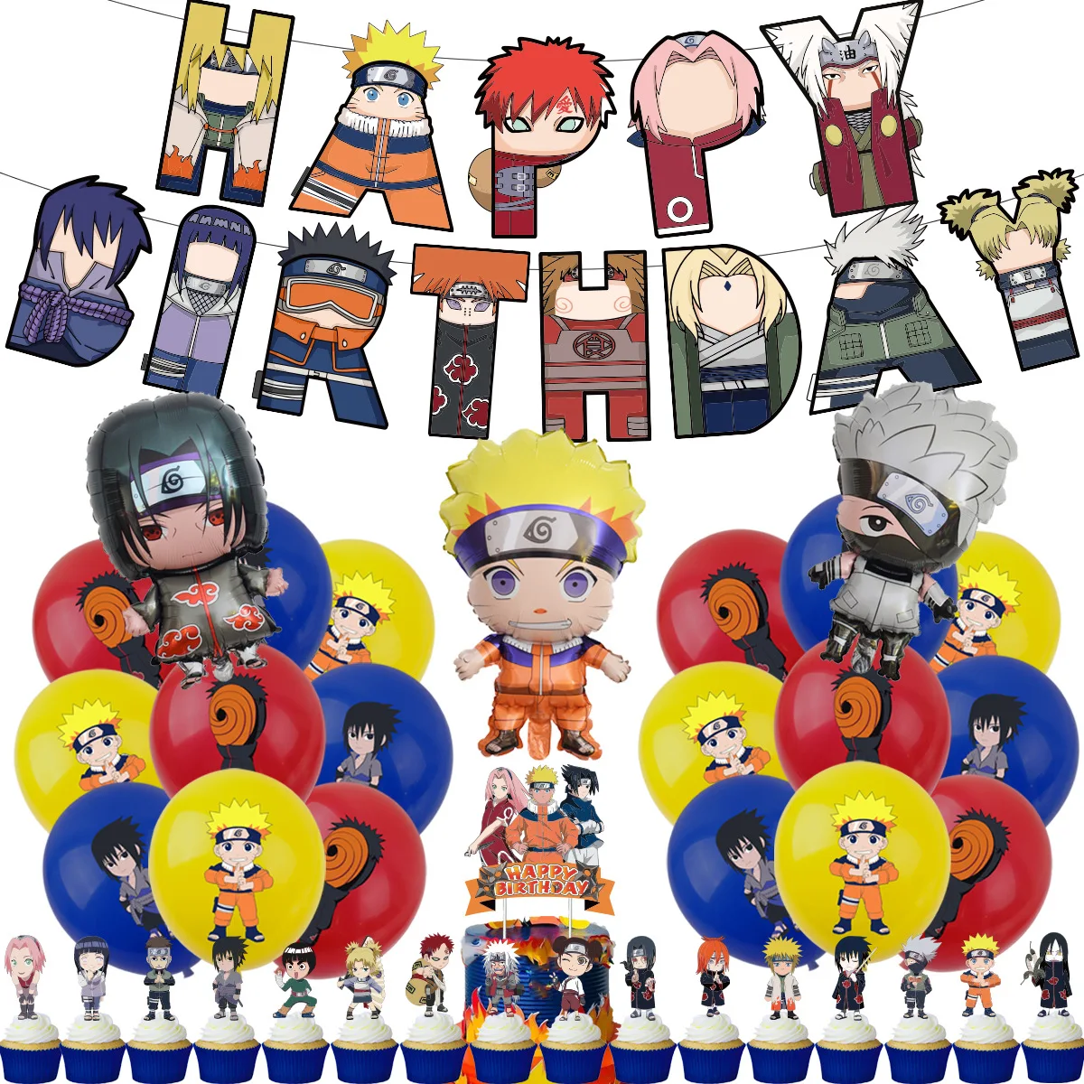 Naruto Anime Birthday Party Supplies Set - Decorations, Banner, Tablecloth, Plates, Balloons, and Gifts