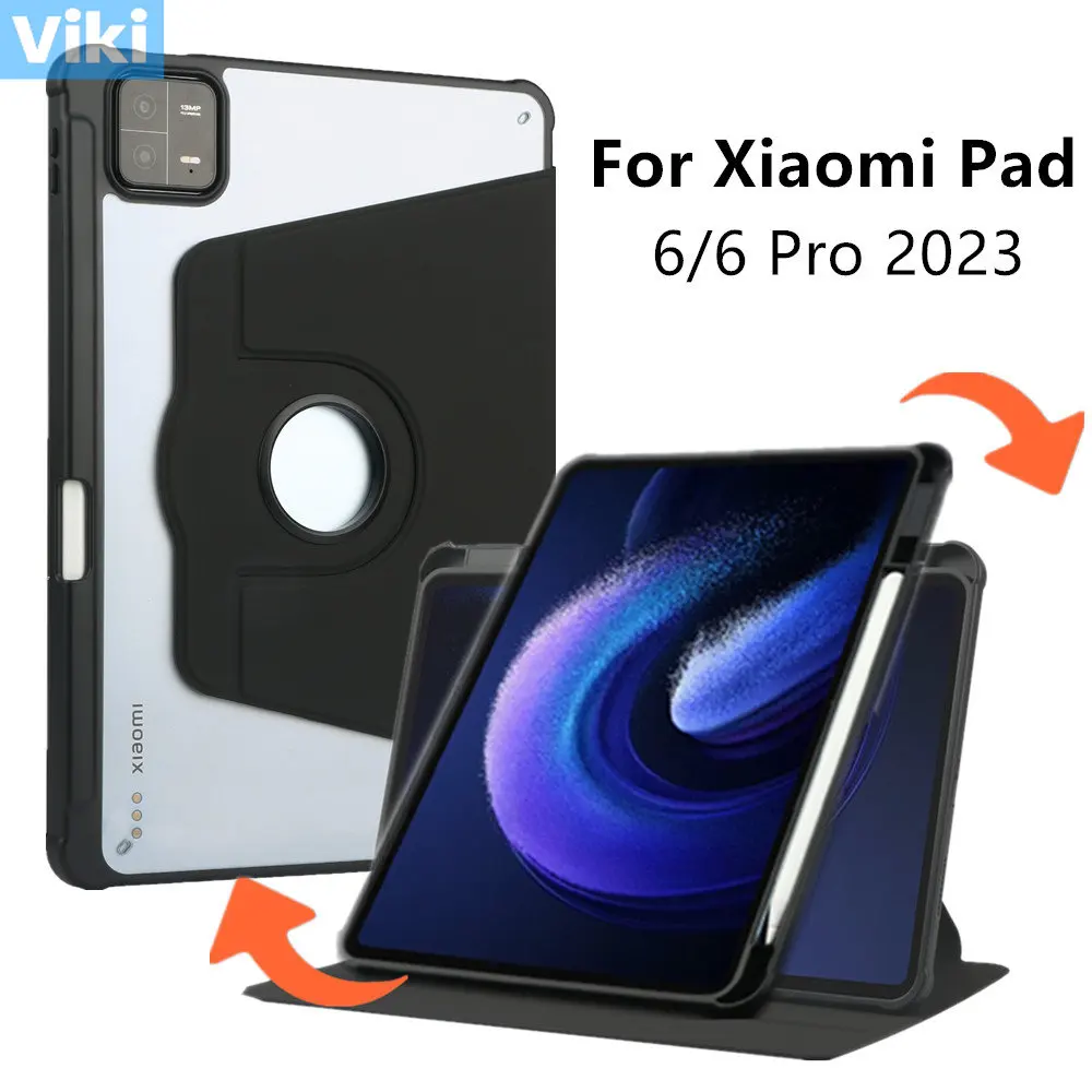 

Чехол для планшета Xiaomi Mi Pad 6 Pro 2023 11 дюймов, вращающийся на 360 градусов держатель для карандашей с автоматическим пробуждением, прозрачный чехол для MIPAD6 MIPAD 6