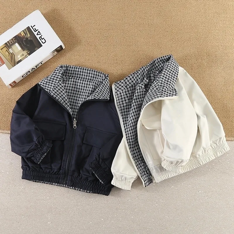 봄 가을 신상 남아 리버시블 한국 스타일 재킷 스탠드 칼라 멋짐