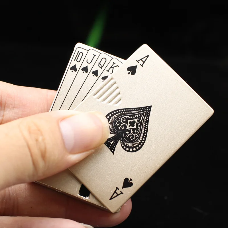 Metal Jet Playing Cards Torch Lighter Turbo Butane Gas Lighter Creative Windproof Portable Outdoor Funny Toys For Men