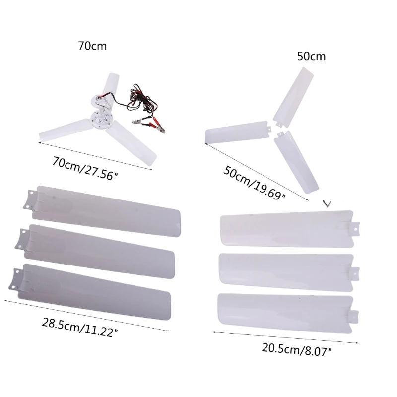 DC12V Portable Ceiling Fan 19.7&rdquo;/27.5'' Mini Hanging Ceiling Fan 3 Leaves Camping Tent Fans for Outdoor