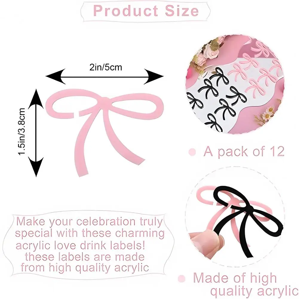 Wedding Drink Tags Acrylic Bow Wine Glass Charms for Wedding Party Decor Set of 12 Bows Drink Tags for Bachelorette