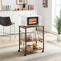 Mr IRONSTONE Microwave Cart 23.7'' for Small Space, 3-Tier Coffee Cart Rolling Kitchen Utility cart Microwave Stand on Wheels, V 2