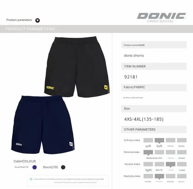 Donic table tennis shorts,for men women ，sports clothes quick dry tennis pants bottom