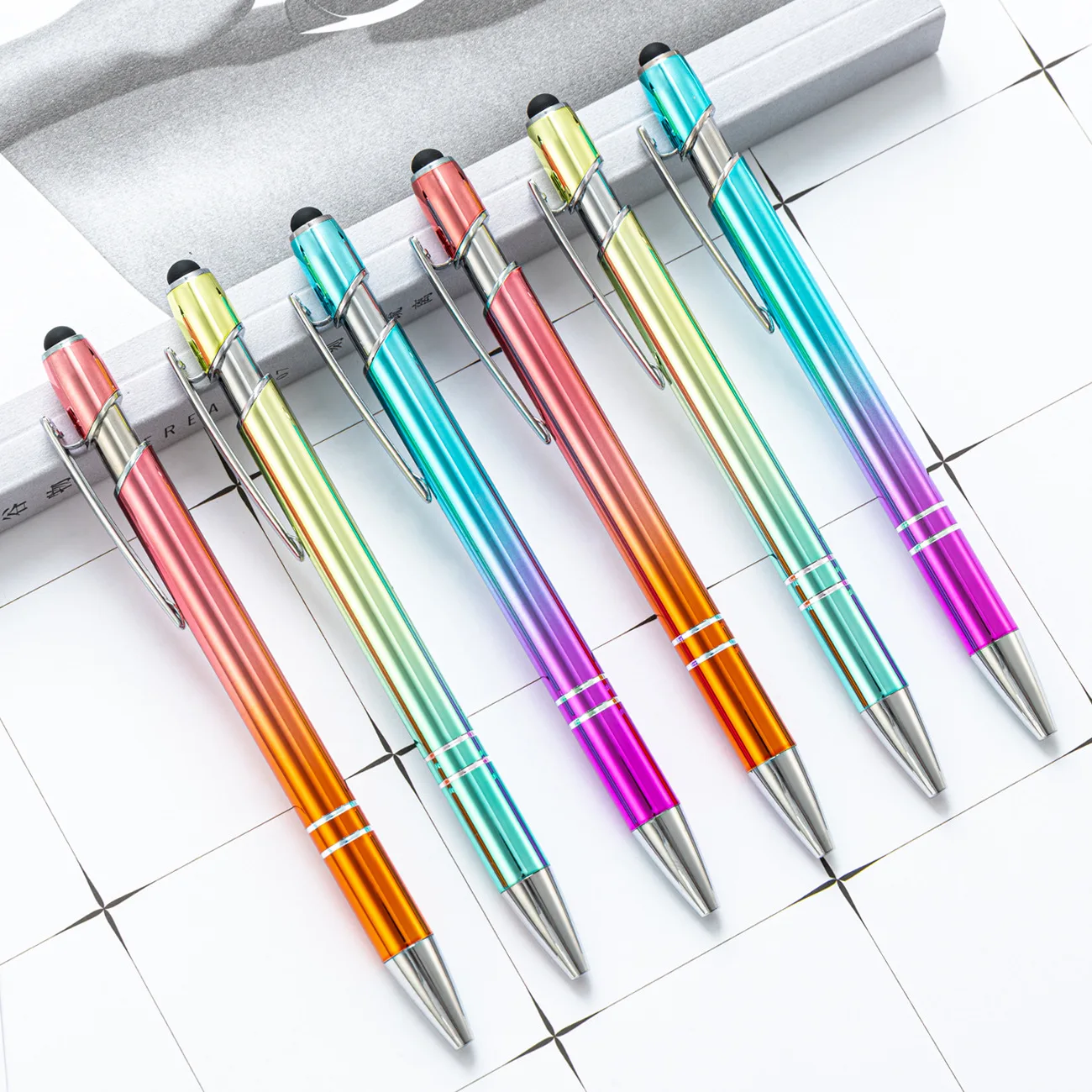 Металлическая шариковая ручка, градиентный цвет, алюминиевый, 20 шт./лот