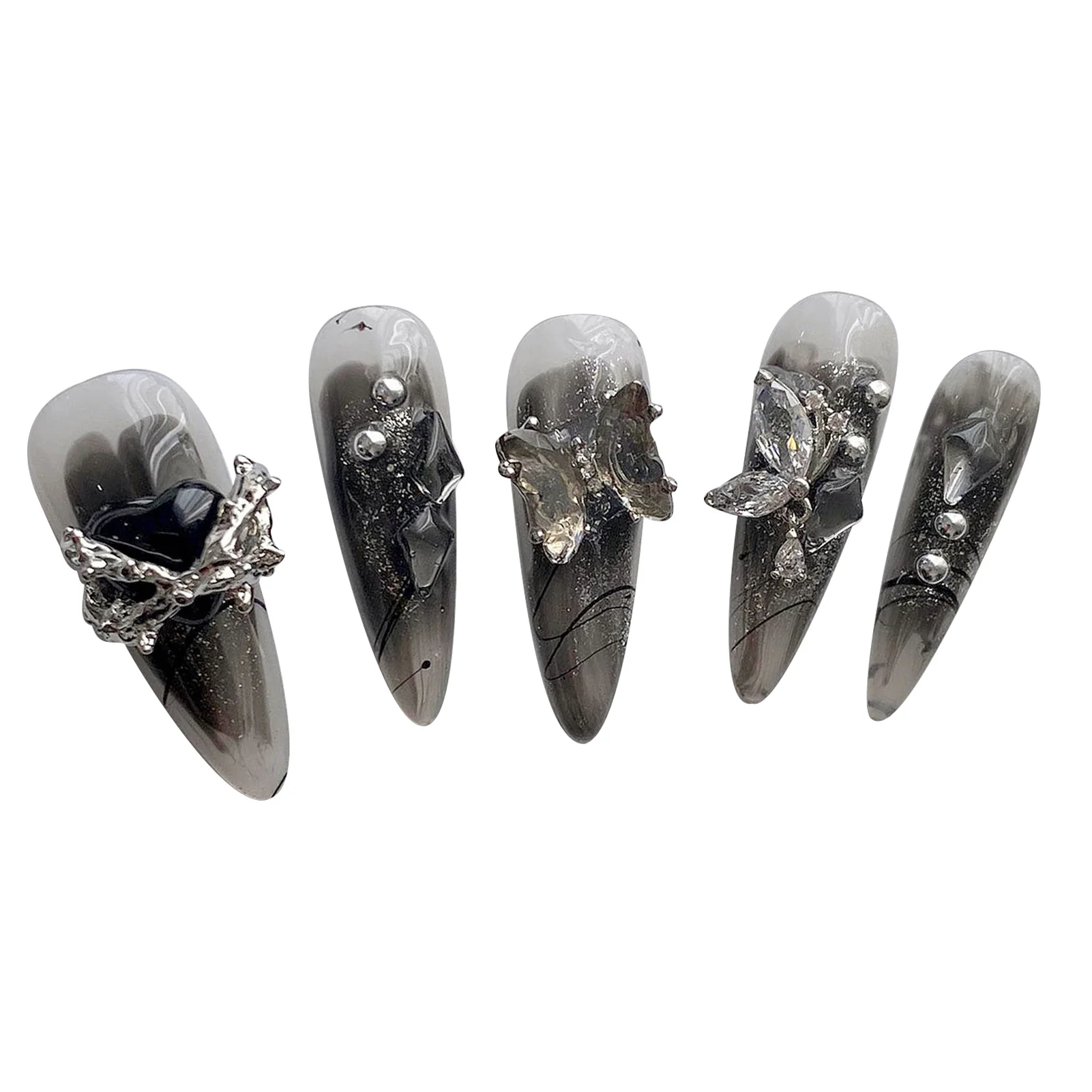 

Черные накладные ногти с острым носком, прочные и не раздельные удобные накладные ногти для покупок, путешествий, свиданий