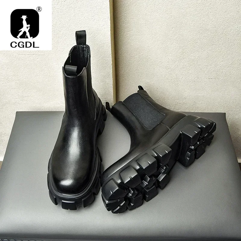 남성용 진짜 가죽 키높이 신발, 빈티지 스타일 하이탑 원피스 슈즈, 캐주얼 첼시 부츠, 남성 앵클 부츠, 패션