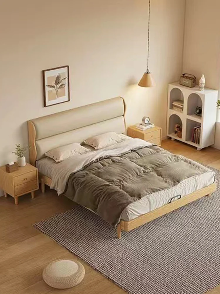 

Новая Кровать современная и простая, полностью цельная древесина, маленькая квартира из ясеня в скандинавском стиле, Главная спальня 1,5, мягкая спинка