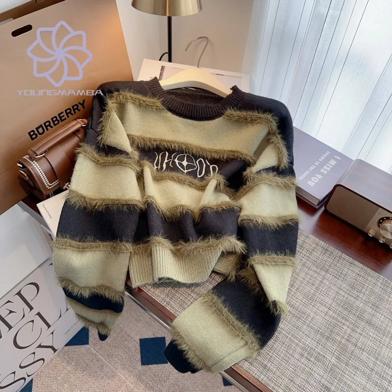 

Vintage Chic Short Sweater for Women Autumn Winter Retro Letter Embroidery Patchwork Knit Pullover Female Knitwear