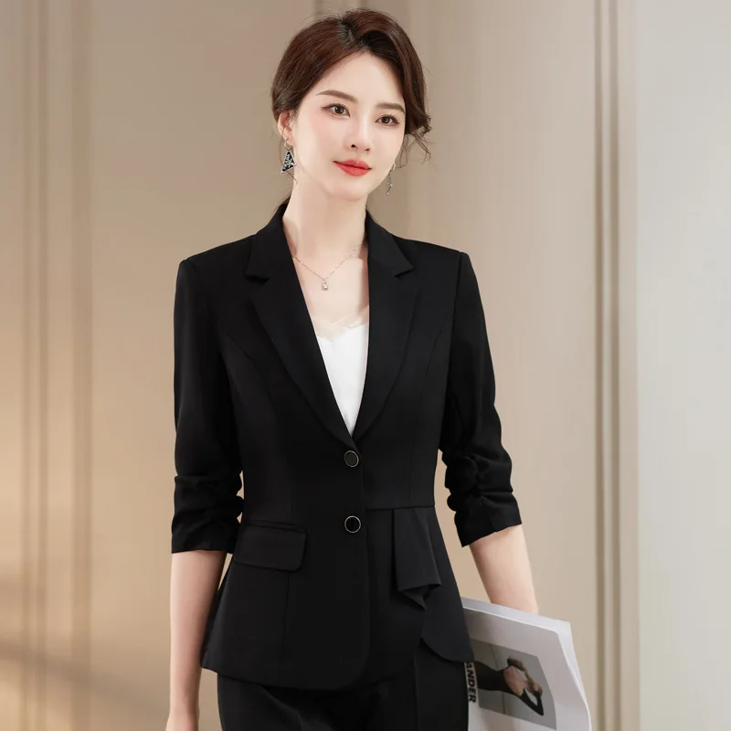 

Solid Color Three-Quarter Length Sleeve Suit Women's High Sense Temperament Goddess Style Professional Tailored Suit Sheath Skir