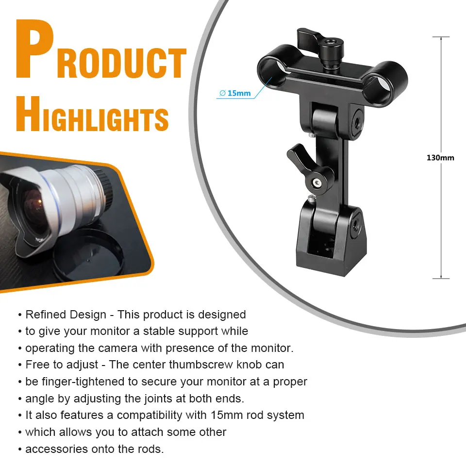 Adjustable Monitor Support Bracket With Dual 15mm Rod Clamp For Camera Monitor C