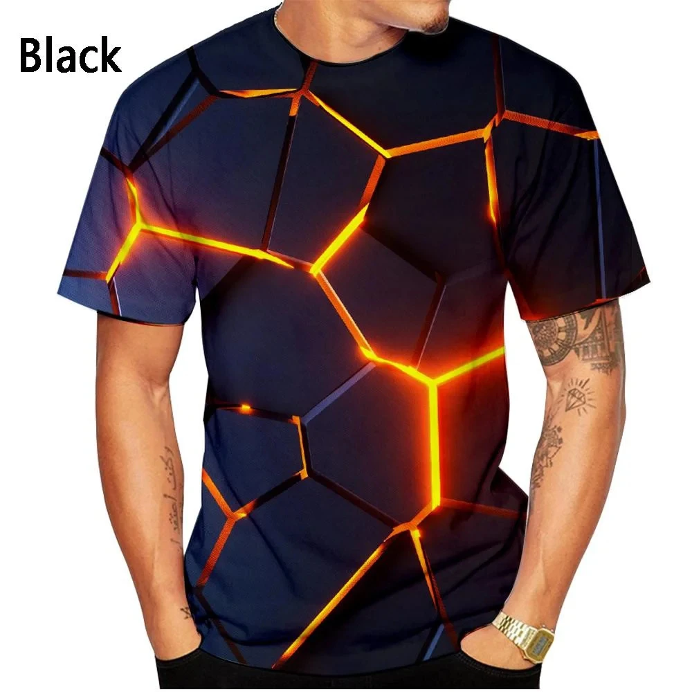 

2024 Summer Men's Clothing Three-Dimensional Spatial Sense 3d Printed Pattern T-Shirt Round Neck Sports Casual Short Sleeved Top