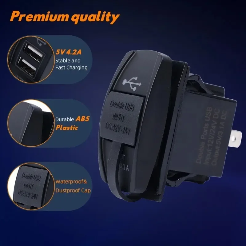 Universal Dual USB 12v Car Charger New 3.1A 4.2A 2 Port Mini Auto Charger Adapter for Car Motorcycle Waterproof for Phone