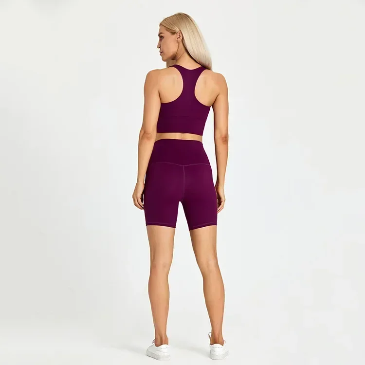 

With Logo Women 2 pcs Sports Set Exercise Biker Short 5" Exercise Running Fitness Back Waist Short Sports Gym Workout Short
