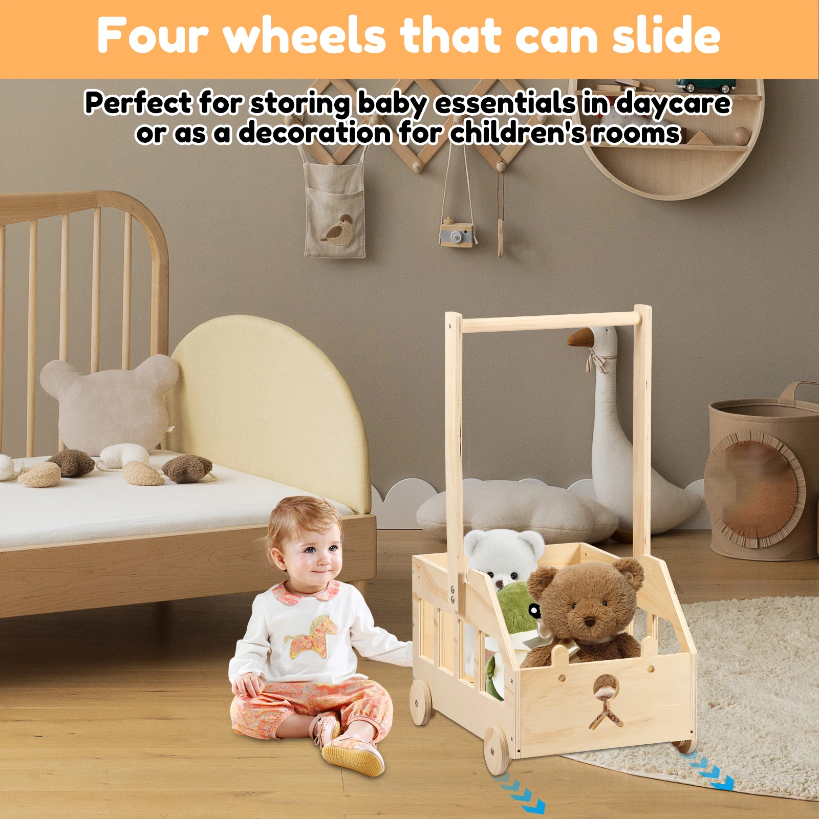 Wood Baby Shower Storage Basket Baby Basket with wheels Baby Shower Crate Closet Pretty Baby Shower Gifts Basket for Boys Girls 5