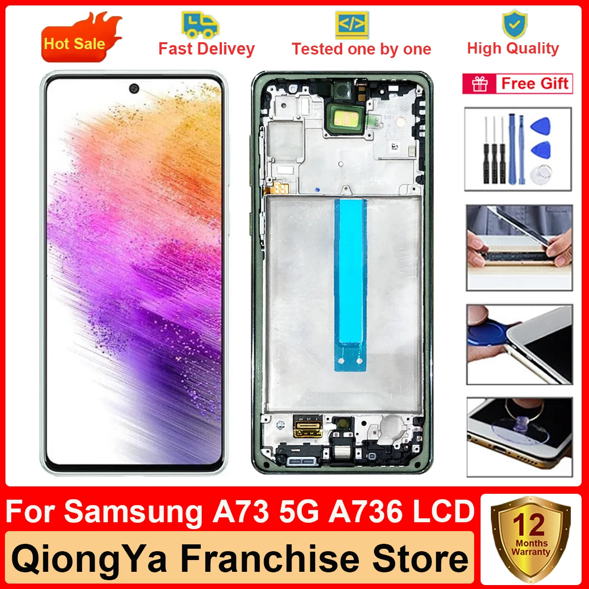 

Tested 6.7" Super AMOLED a73 Display For Samsung Galaxy A73 5G A736 SM-A736B A736B/DS LCD with Touch Screen Digitizer Assembly