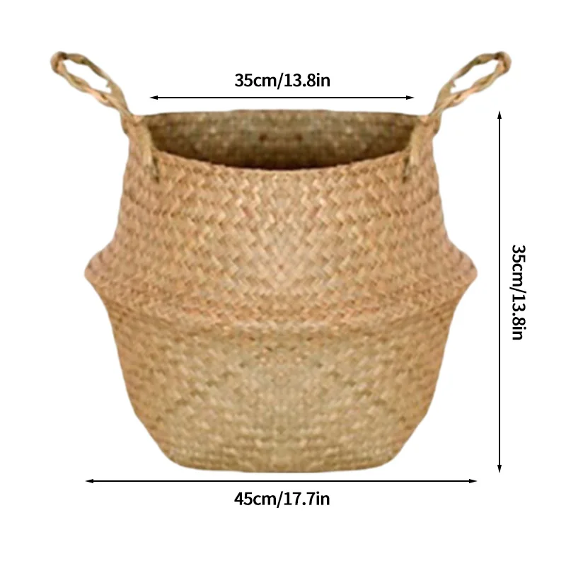 Seaweed Wicker Basket Folding Rattan Seagrass Storage Toy Organizer Rattan Hanging Flowerpot Dirty Clothes Storage Basket 6