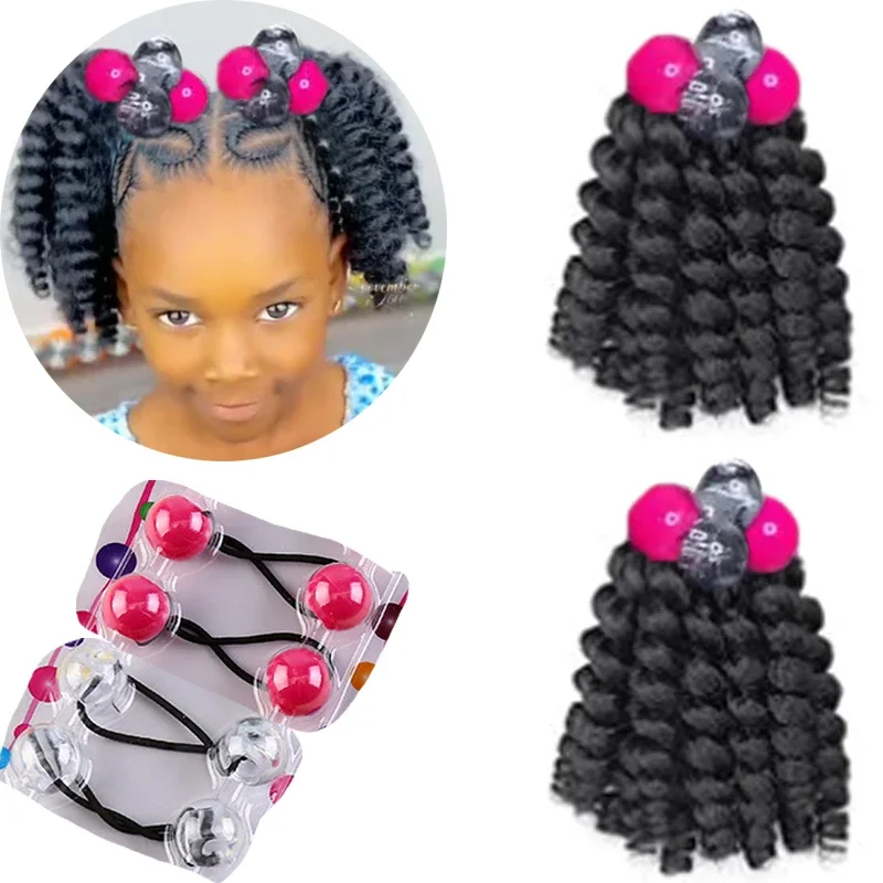 2pcs Large 20MM hair beads ponytail accessorie for kids 7inch  box braid elastic hair extension synthetic with big bubbles balls 4