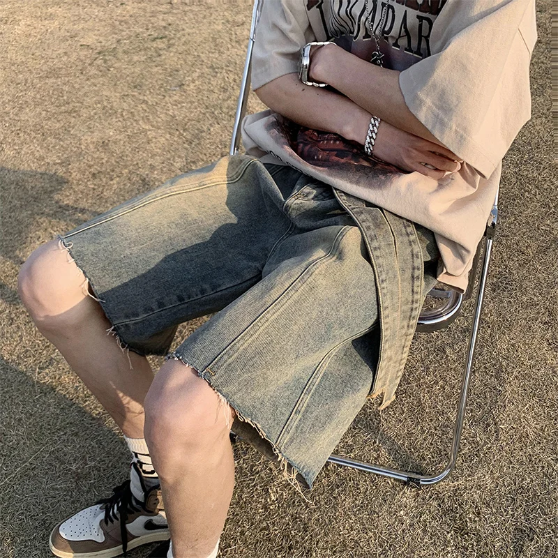 

Summer Loose Denim Shorts for Men Good Quality Shorts Jeans Men Cotton Solid Straight Jeans Male Blue Casual All-match Denim C25