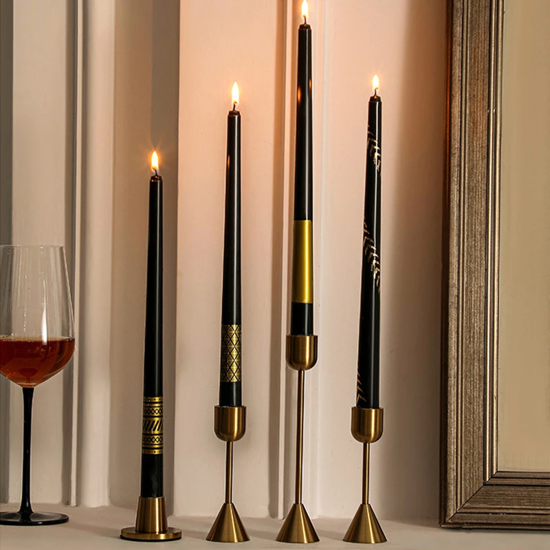 

4Pcs Golden Patterned Long Rod Candle Luxury Candlelight Dinner Wedding Banquet Party Birthday Decoration Cake Dessert Topper