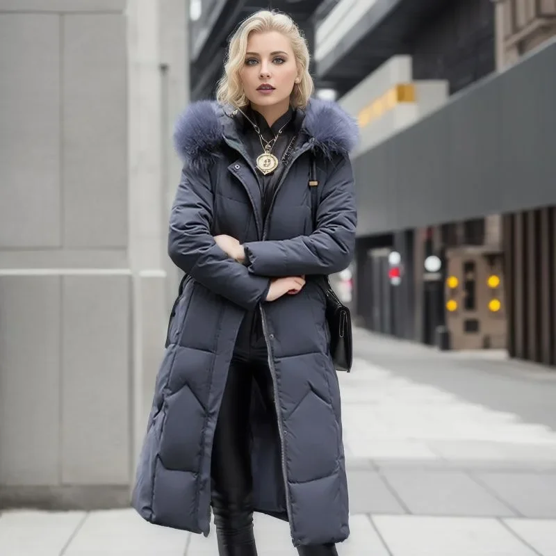 Giacca Invernale Donna Stile Lungo 2023 Slim Sopra Il Ginocchio Giacca Imbottita In Cotone Collo Di Pelliccia Marea Parka Da Donna Mujer Piumino