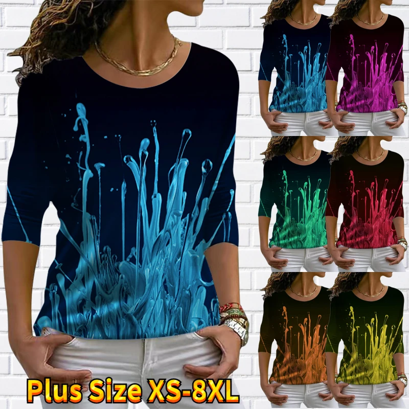 

2022 Round Neck New Design Printing T-shirt Everyday Street Fashion Tee Shirt Autumn Winter Women Retro Elegant Pullover Tops