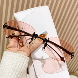 Enhanced Oval Frameless Sunglasses - High - End Vintage Fashion Trend (Pink)