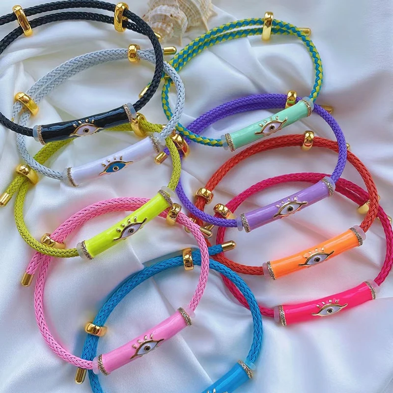 Fashion Multicolor Gold Plated Evil Eye Charm Bangle,Fine Colorful Enamel Talismal Charm Bracelet Jewelry Supply s