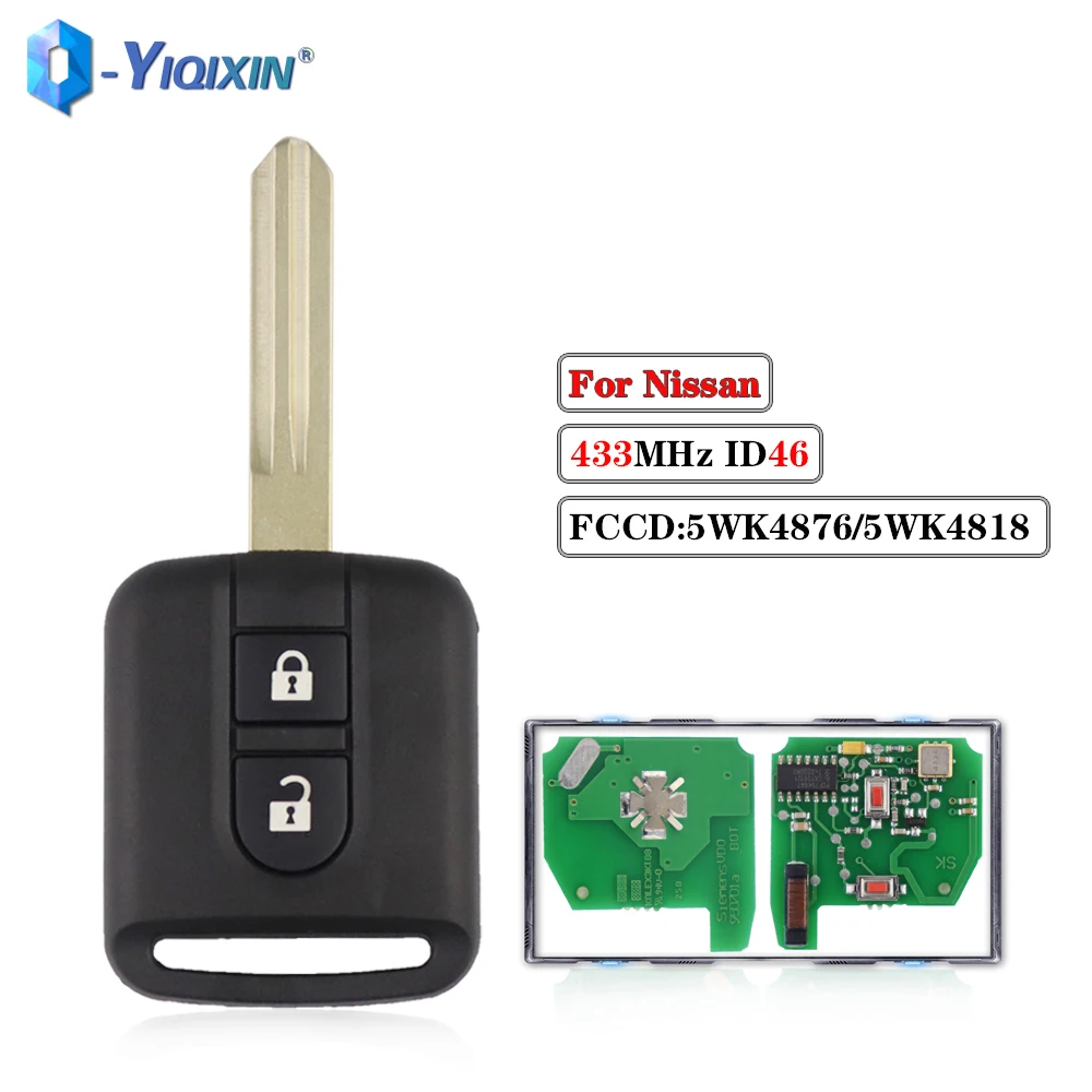 YIQIXIN Remote Car Key 2 Buttons ID46 Chip 5WK4876 5WK4818 For Nissan Cabstar F24M K12 Elgrand X-TRAIL Qashqai Navara Micra Note yiqixin h chip 314 4mhz fsk smart fob folding 4 buttons 89070 06790 for toyota camry corolla toy48rav4 ex hyq12bfb car remote