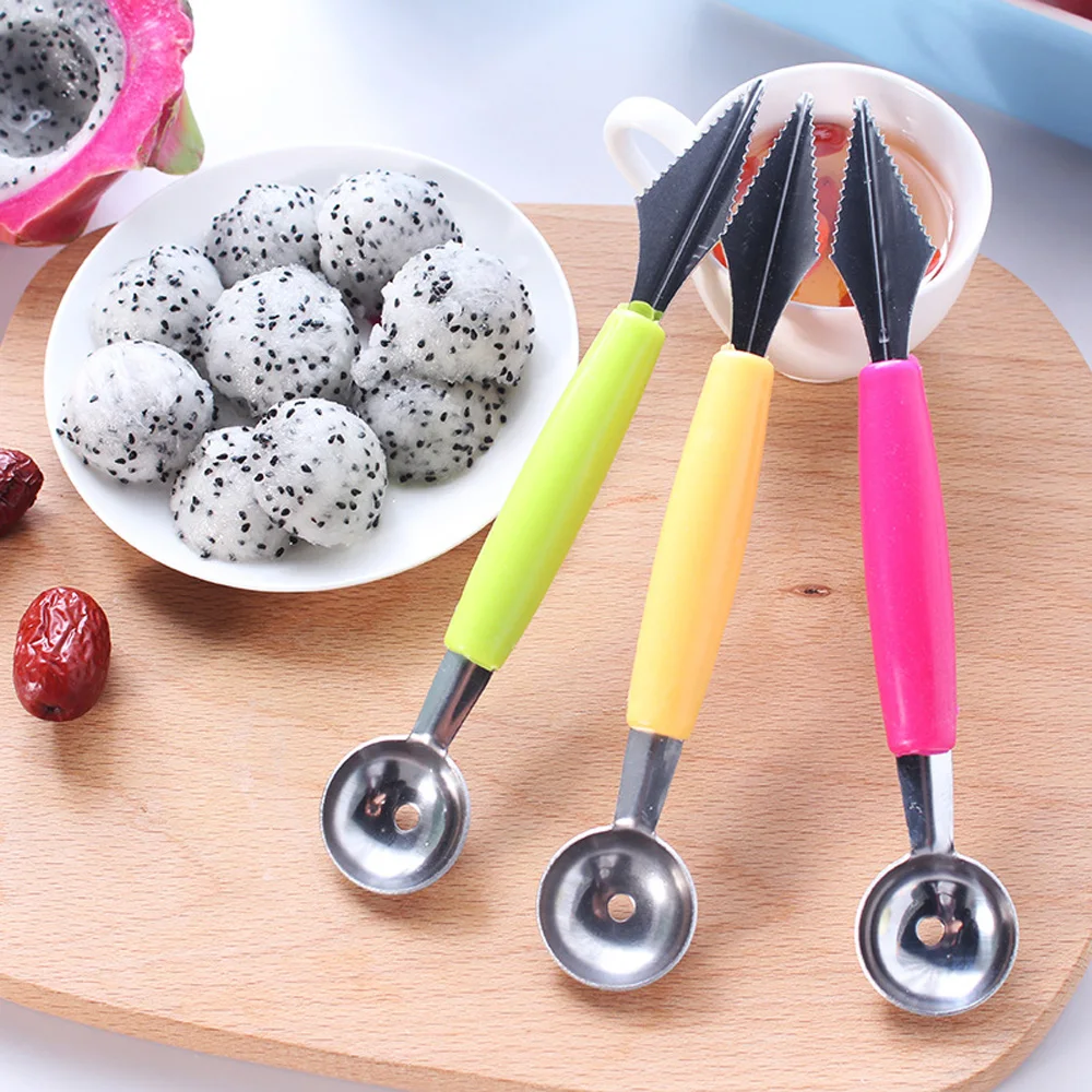 Double-Ended Stainless Steel Fruit Ball Digger 1Pcs Summer Watermelon Carving Knife 2 In 1 Melon Cutter Kitchen Gadget Supplies