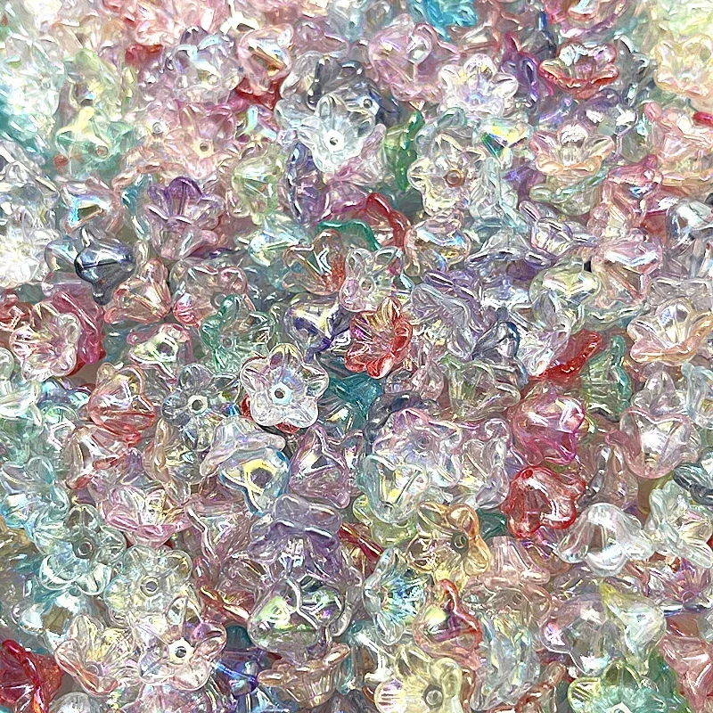 50pcs 7x13mm Gradual Change Acrylic Bellflower Beads Caps Jewelry Findings Charms Bracelets Spacer Beads for Jewelry Making