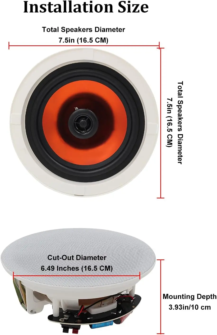 Herdio 6.5 Inch 300W Ceiling Wall Speaker Two-Way Home Speaker System For Wet Indoor Outdoor Kitchen Bathroom Covered Porch