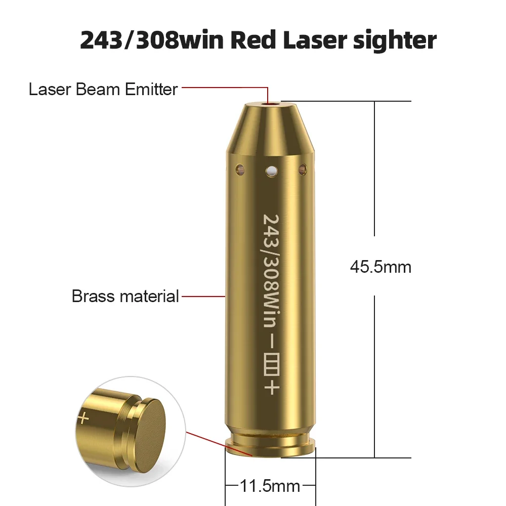 243 308 Red Laser Boresighter Cartridge Dot Laser Bore Sighter for Pistol Rifle Scope-Hunting Accessory Training Shoot Sight laser sight