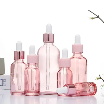 Flacone contagocce in vetro rosa trasparente da 5ml/10ml/15ml/20ml/30ml/50ml/100ml con pipetta in vetro per flacone liquido per aromaterapia con olio essenziale 1